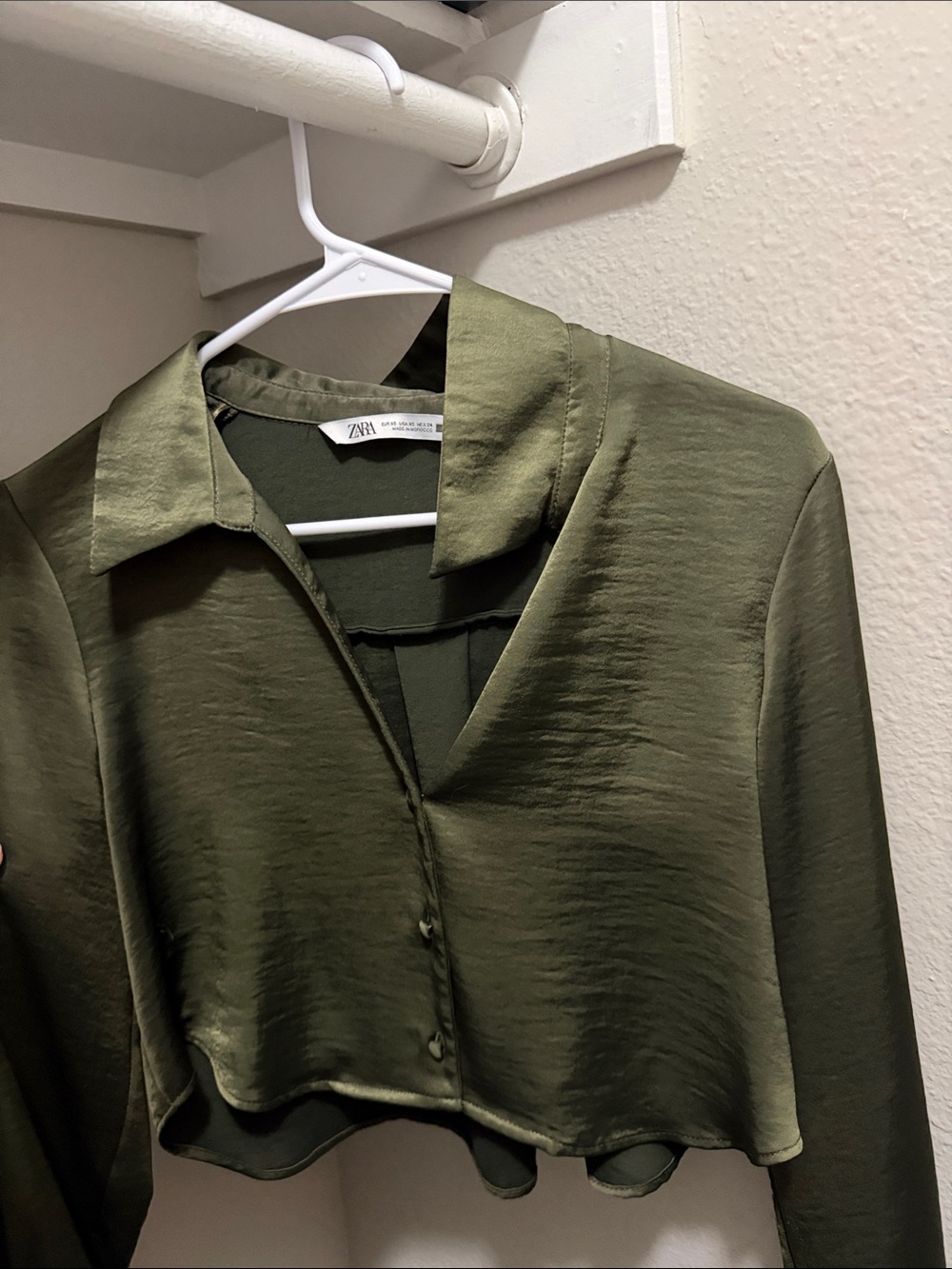 Zara Satin Olive Green Cropped Blouse